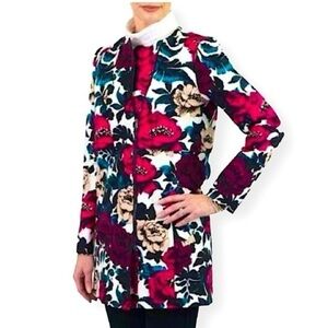 Adrianna Papell Floral Print Trench Style Mid Length Spring Jacket Coat